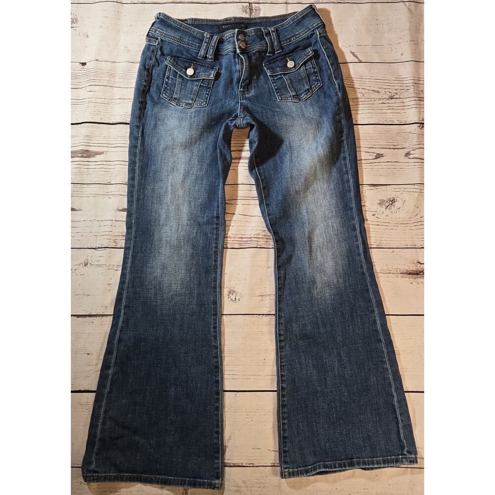Aeropostale Low Rise Flare Jeans 8 Regular Faded Dark Wash